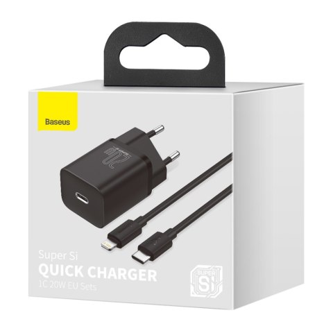 Baseus ładowarka sieciowa Super Si PD 20W 1x USB-C czarna + kabel USB-C - Lightning Baseus ładowarka sieciowa Super Si PD 20W 1x USB-C czarna + kabel USB-C - Lightning