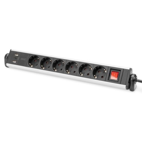 Listwa zasilająca DIGITUS biurowa 45° 6 gniazdowa 2xUSB-A 1xUSB-C (5V/3,4A) obrót 180° aluminiowa, z zaciskiem na blat Listwa zasilająca DIGITUS biurowa 45° 6 gniazdowa 2xUSB-A 1xUSB-C (5V/3,4A) obrót 180° aluminiowa, z zaciskiem na blat