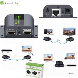 Extender HDMI Techly EX-HL21D po skrętce Cat. 6/6a/7, do 60m, Full HD z IR, czarny IDATA