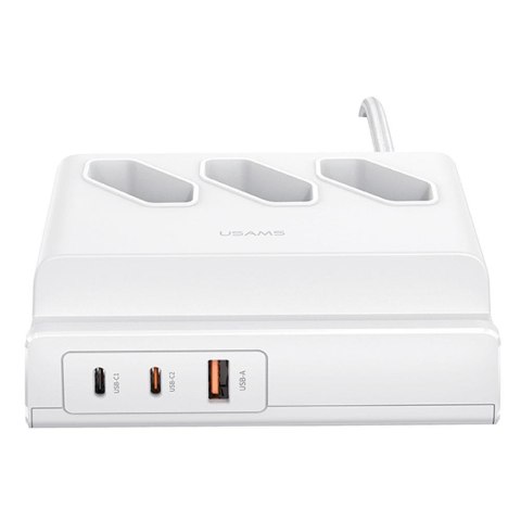 Listwa zasilająca USAMS 65W 3xAC + 2xUSB-C + USB-A 2m -biała Listwa zasilająca USAMS 65W 3xAC + 2xUSB-C + USB-A 2m -biała