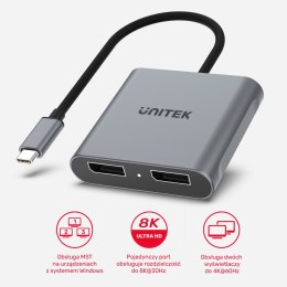 Unitek Adapter USB-C na 2x port DP 1.4 8K 60Hz